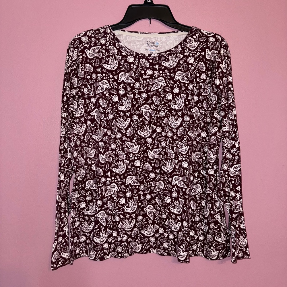 Croft & Barrow Women's Burgundy Floral Long Sleeve Top